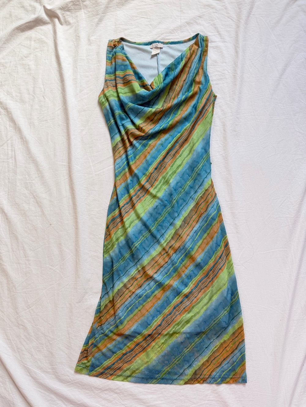 Jump Sleeveless Cowl Neck Striped Maxi Dress - Blue, Green & Brown